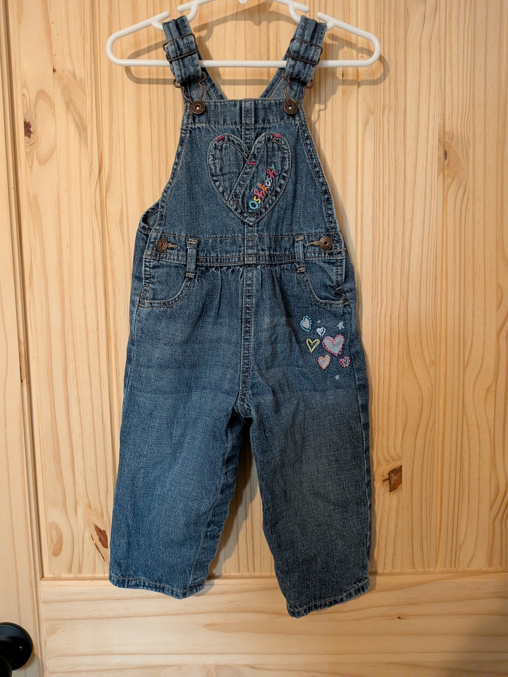Oshkosh Denim Heart Embroidered Kids Overalls - Blue 18mo